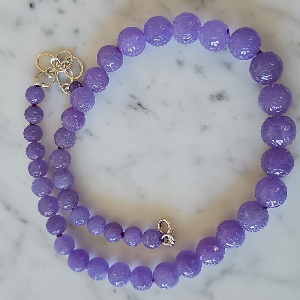 🪻HP🪻Lavender Jade Hand-Knotted Necklace 925 Chain - Picture 5 of 14